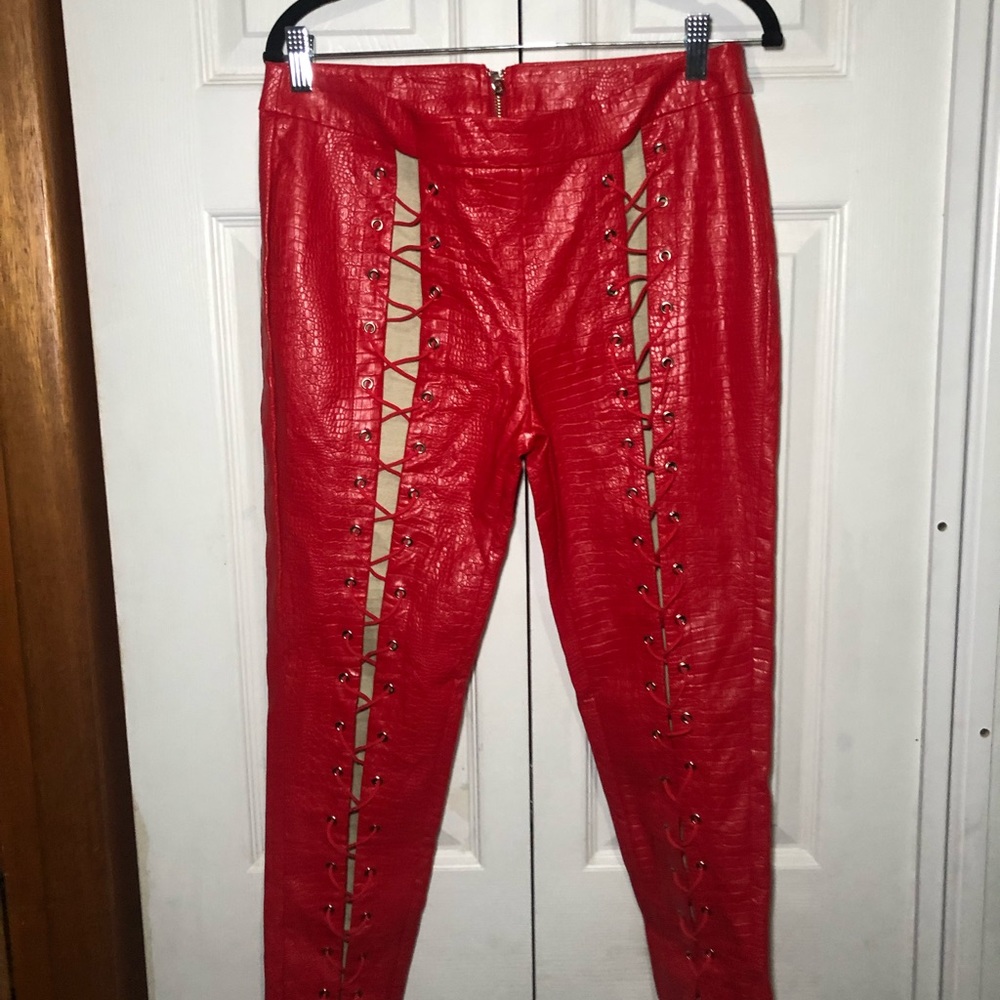 Faux Leather Red Pants
